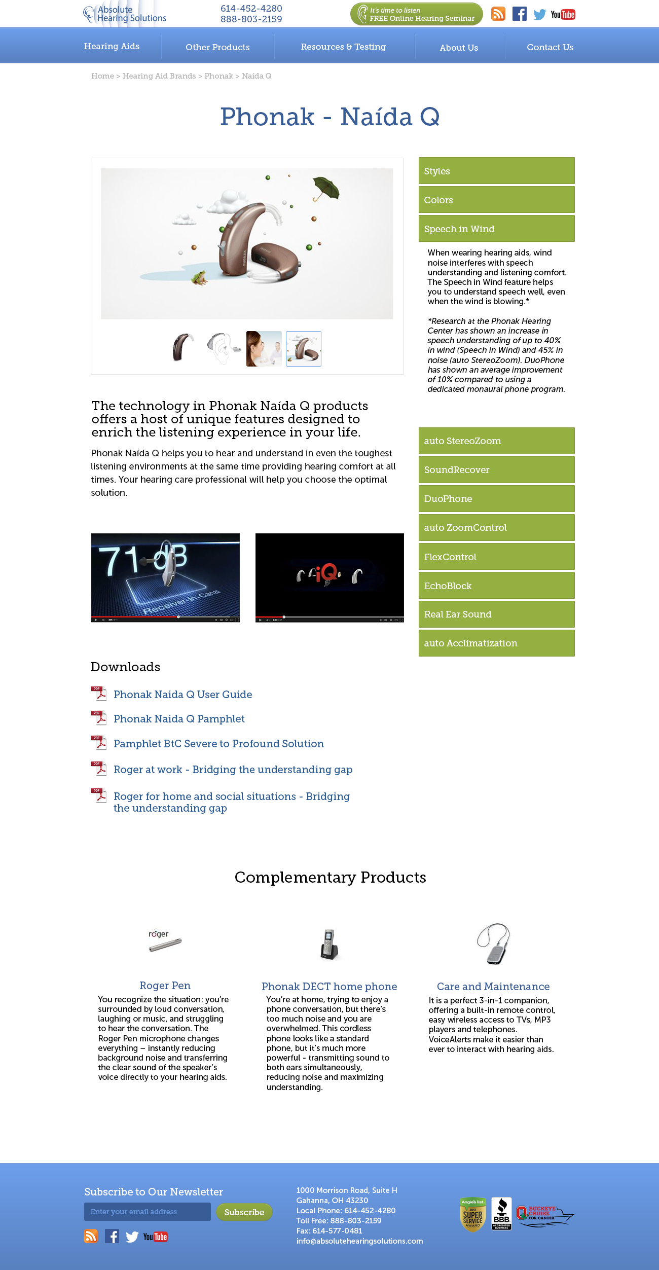 Absolute Hearing Solutions website redesign specific model comp