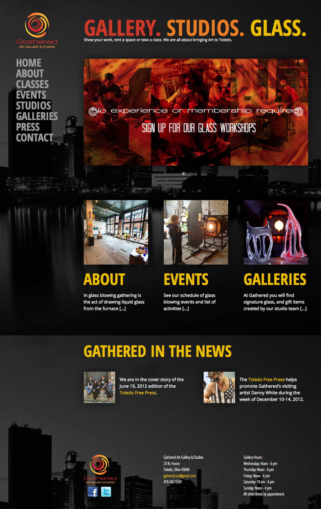 Gathered Art Gallery website redesign home comp